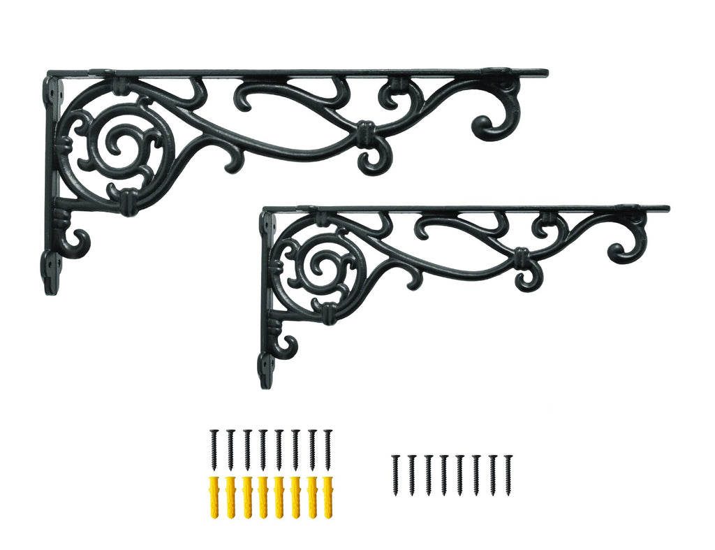 15.5'' Decorative Shelf Brackets,2 Pack Cast Iron Shelf Supply,15.5 x 7.2 Inch Antique Black Corbel,Screws Anchors