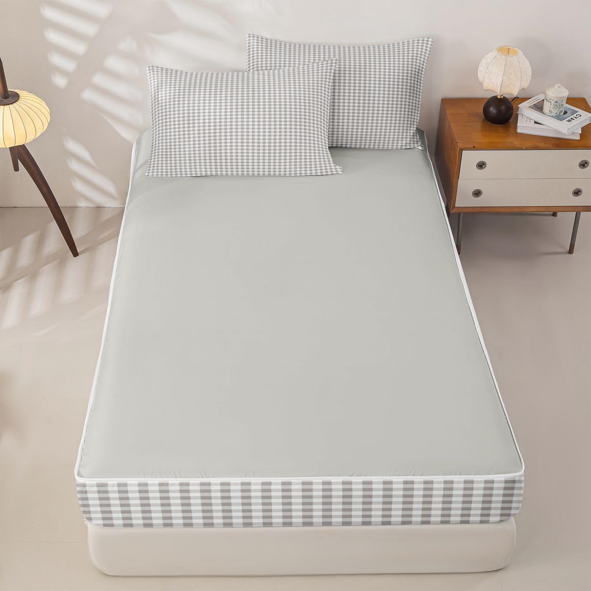 Grey Plaid Checkered Zipper Bedding Set