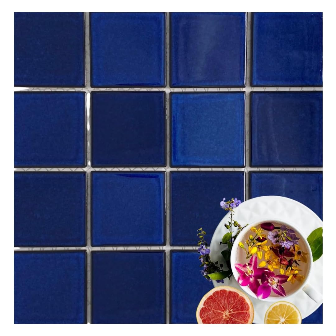 3x3 Cobalt Blue Porcelain Pool Mosaic Tile - Square Pattern for Swimming Pool, Spa, Shower & Backsplash, Mesh-Mounted
