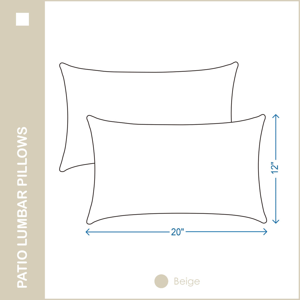 Indoor Outdoor Lumbar Pillows, Waterproof Outdoor Pillows Set of 2 Furniture, 12×20 Inch, Beige