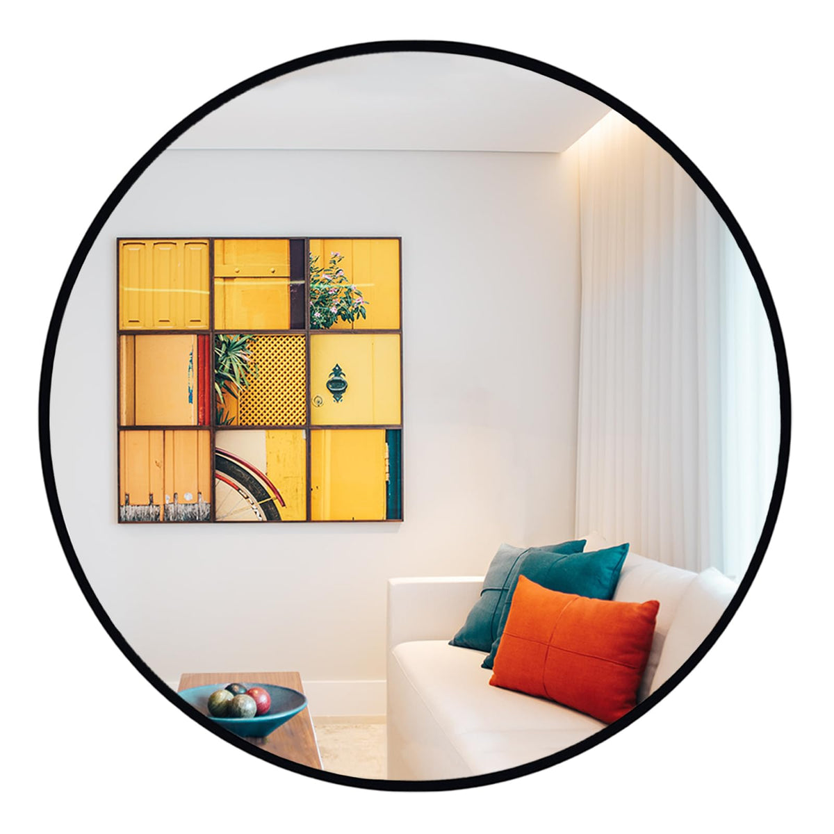 Round Mirror, 26 inch Black Circle Mirror, Matte Black Metal Frame
