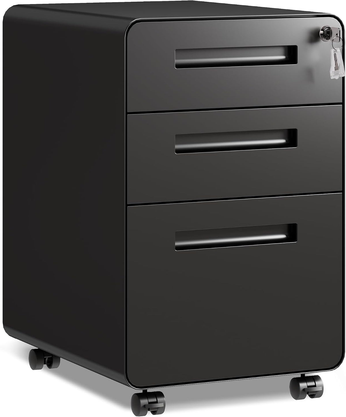 3 Drawer File Cabinet with Lock, Fully Assembled Except Casters | Thickened Metal Mobile Filing Cabinet, Under Desk