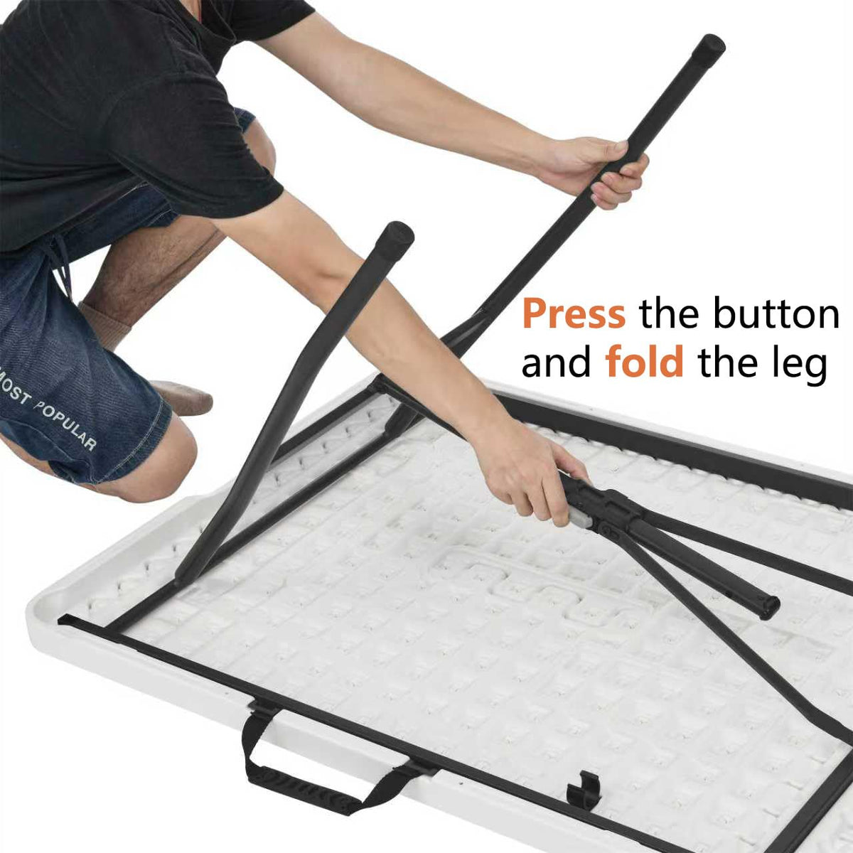 Heavy Duty Portable Folding Table, 6 ft, Indoor & Outdoor, Fold-in-Half Design with Carrying Handle, White