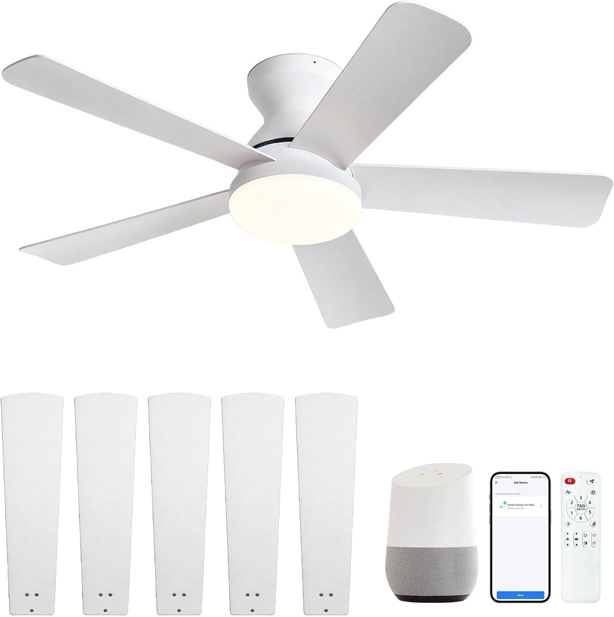 42" Smart Flush Mount Ceiling Fan with Light & Remote