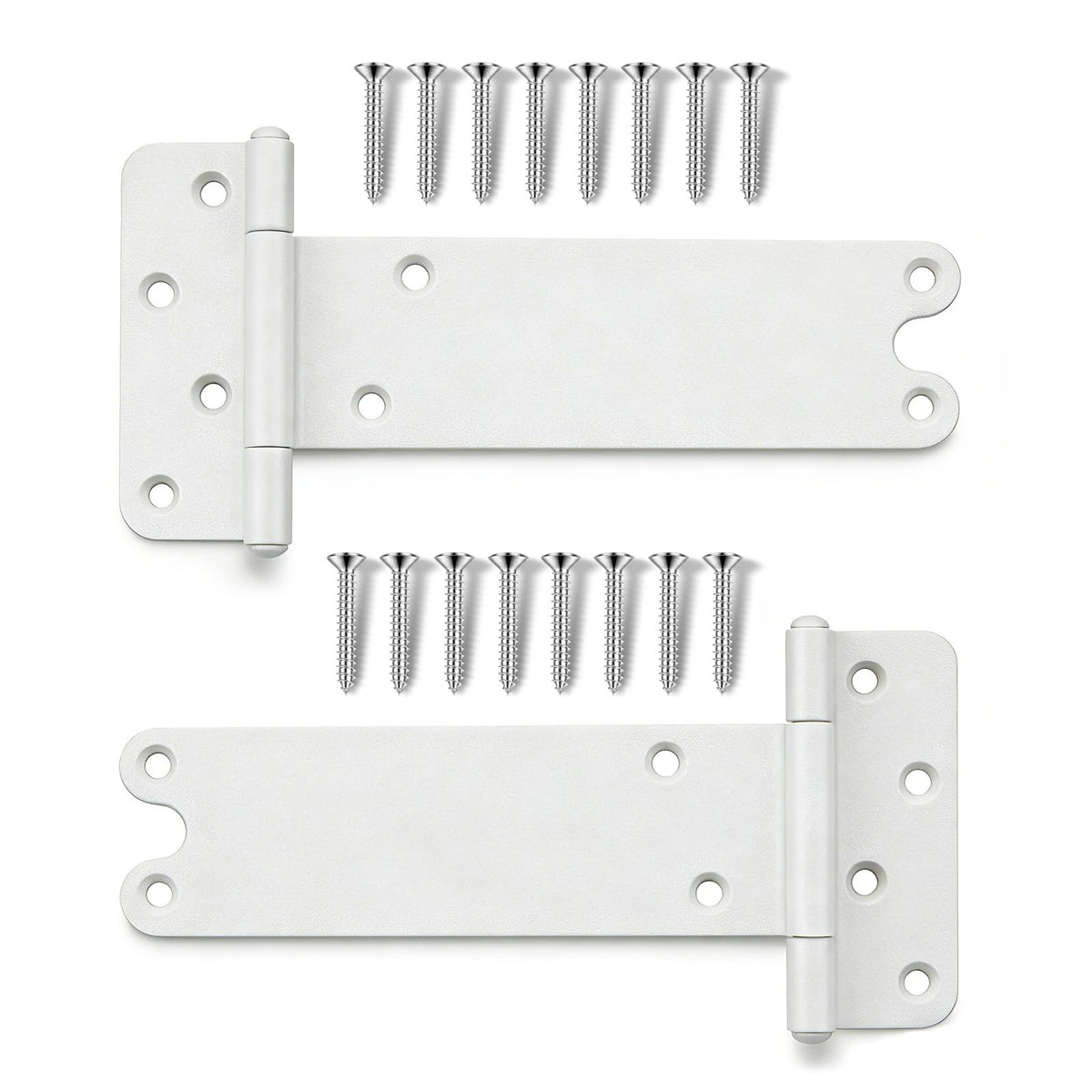 8 inch Gate Hinges, 300 Lbs Capacity, Matte White Hinges, 2 Pack Heavy Duty Door Hinge, T-Strap Shed Gate