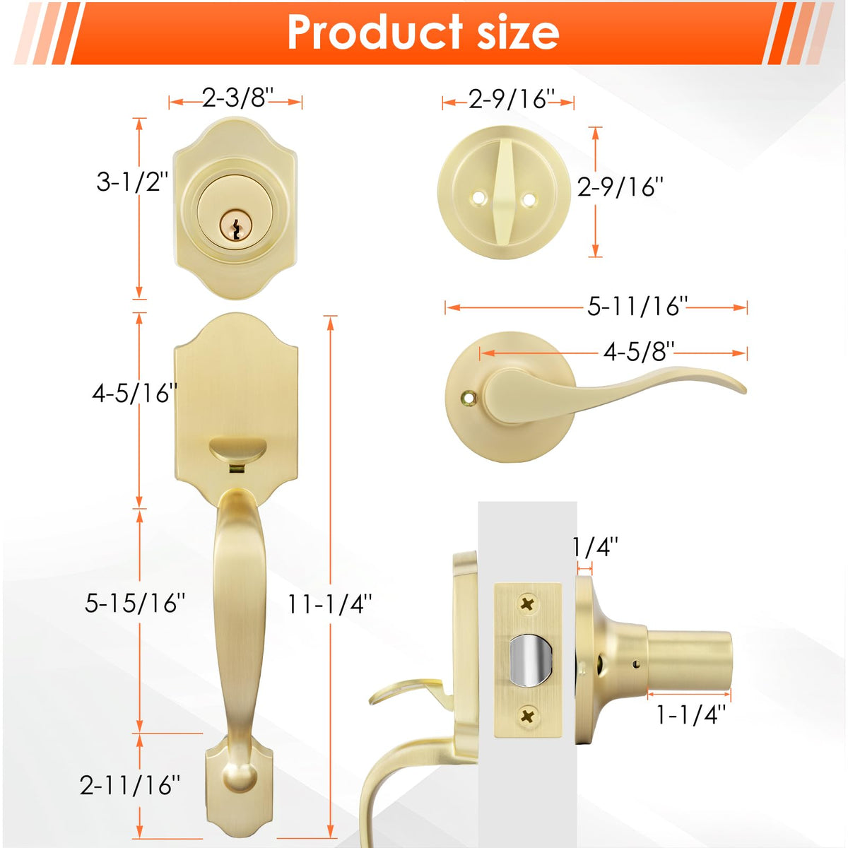 Gold Front Door Handle and Deadbolt Set, Front Door Lock Set