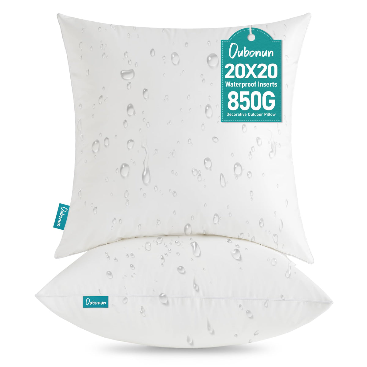 Waterproof Outdoor Pillow Inserts 20 x 20 Set of 2, Square Pillows