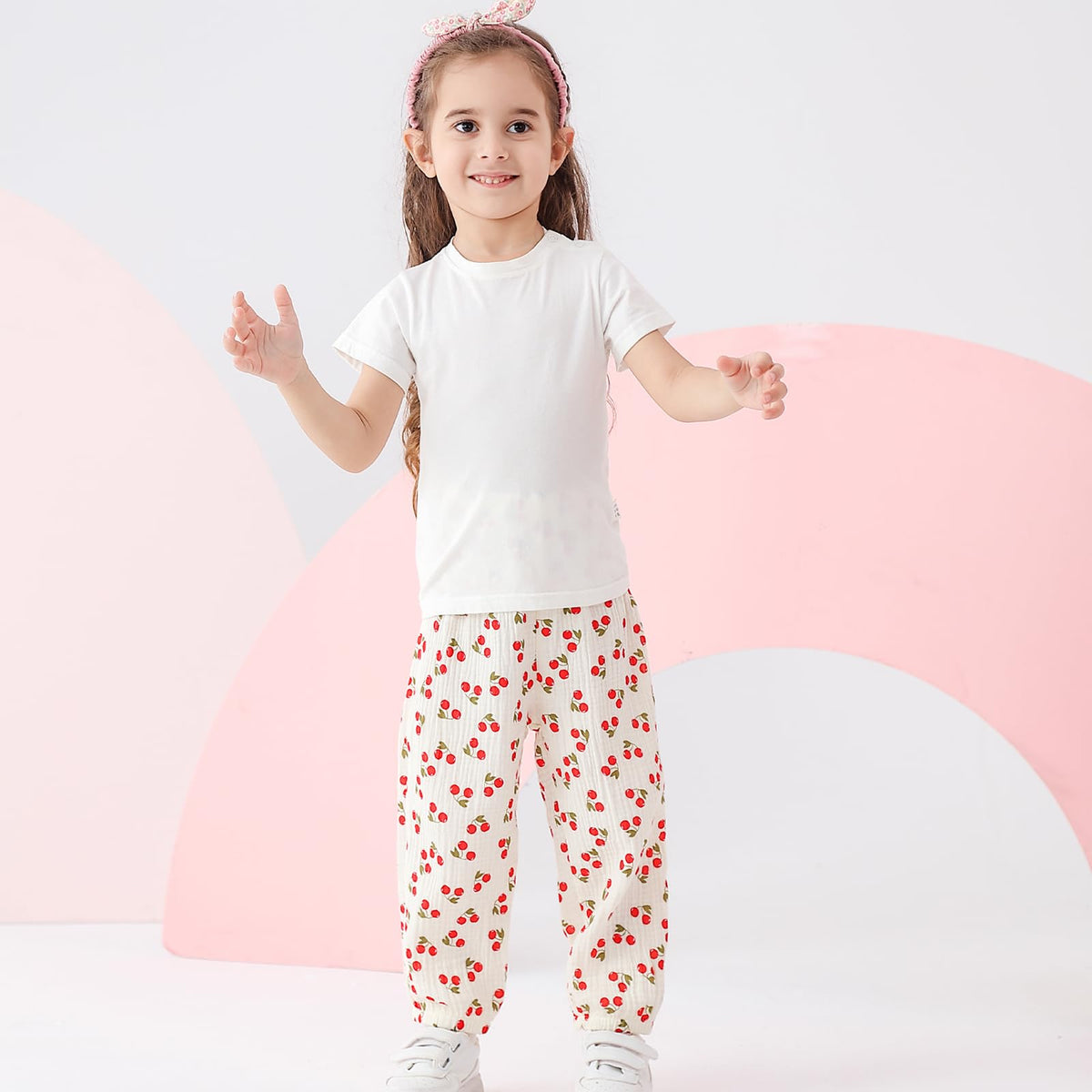 Toddler Baby Girls 3 Pack Elastic Waist Pants Soft Cotton Linen Harem Bloomers Summer Fall Long Pants,Flowers