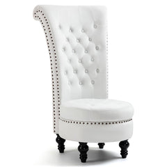 High Back Velvet Throne Chair with Storage & Nailhead Trim, White