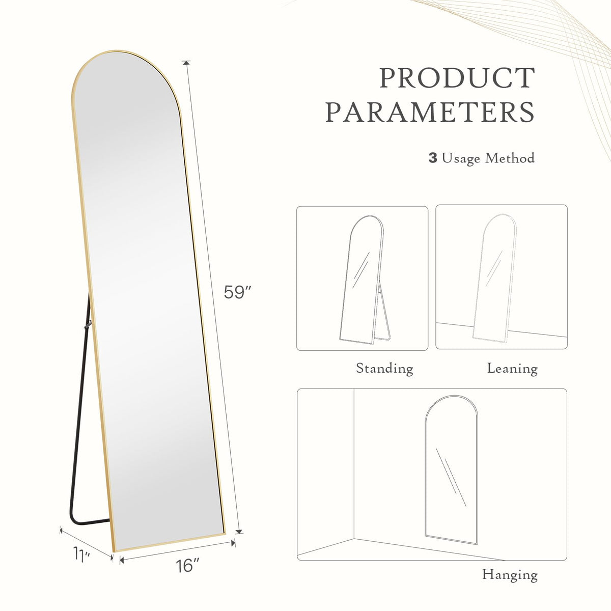 Arched Mirror Full Length Floor, 59x16 Inch Full Body Standing Mirror