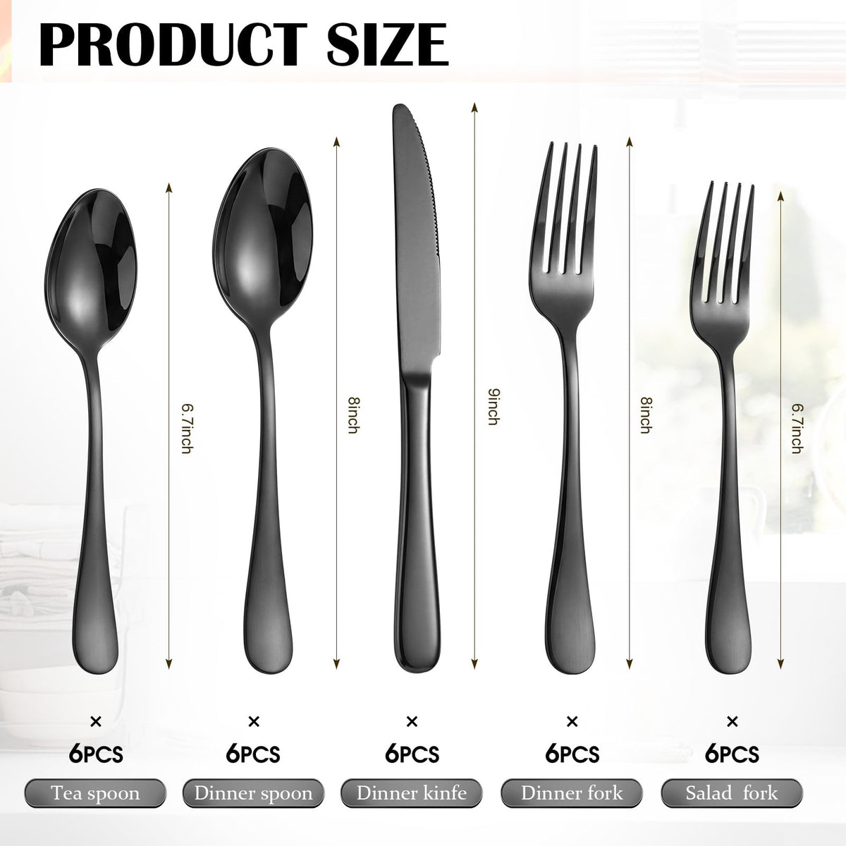 30 Pcs Black Silverware Set Stainless Steel Utensil Sets for 6 Guest