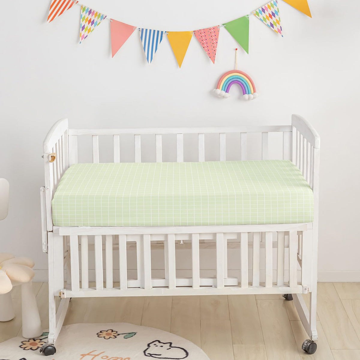 Crib Bedding Set,3pcs Nursery Crib Bedding with Comforter Crib Sheet & Crib Skirt,Cute Bear Milk Strawberry Printed