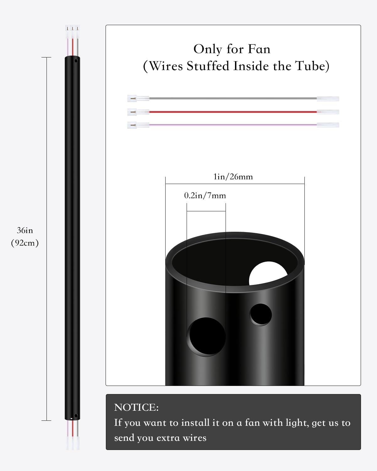 36" Ceiling Fan Extension Downrod, 3 ft, Matte Black, Non-Threaded