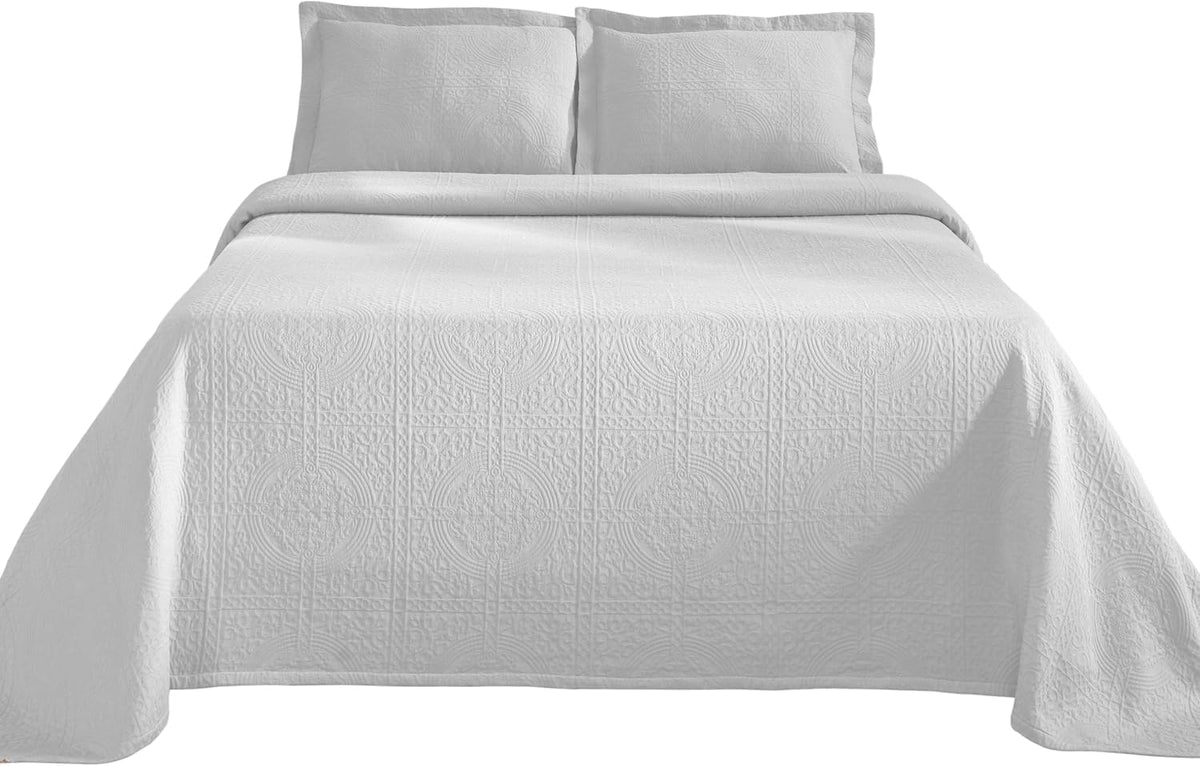 Cotton Bedspread, Jacquard Woven Matelasse Bedding, Twin, White