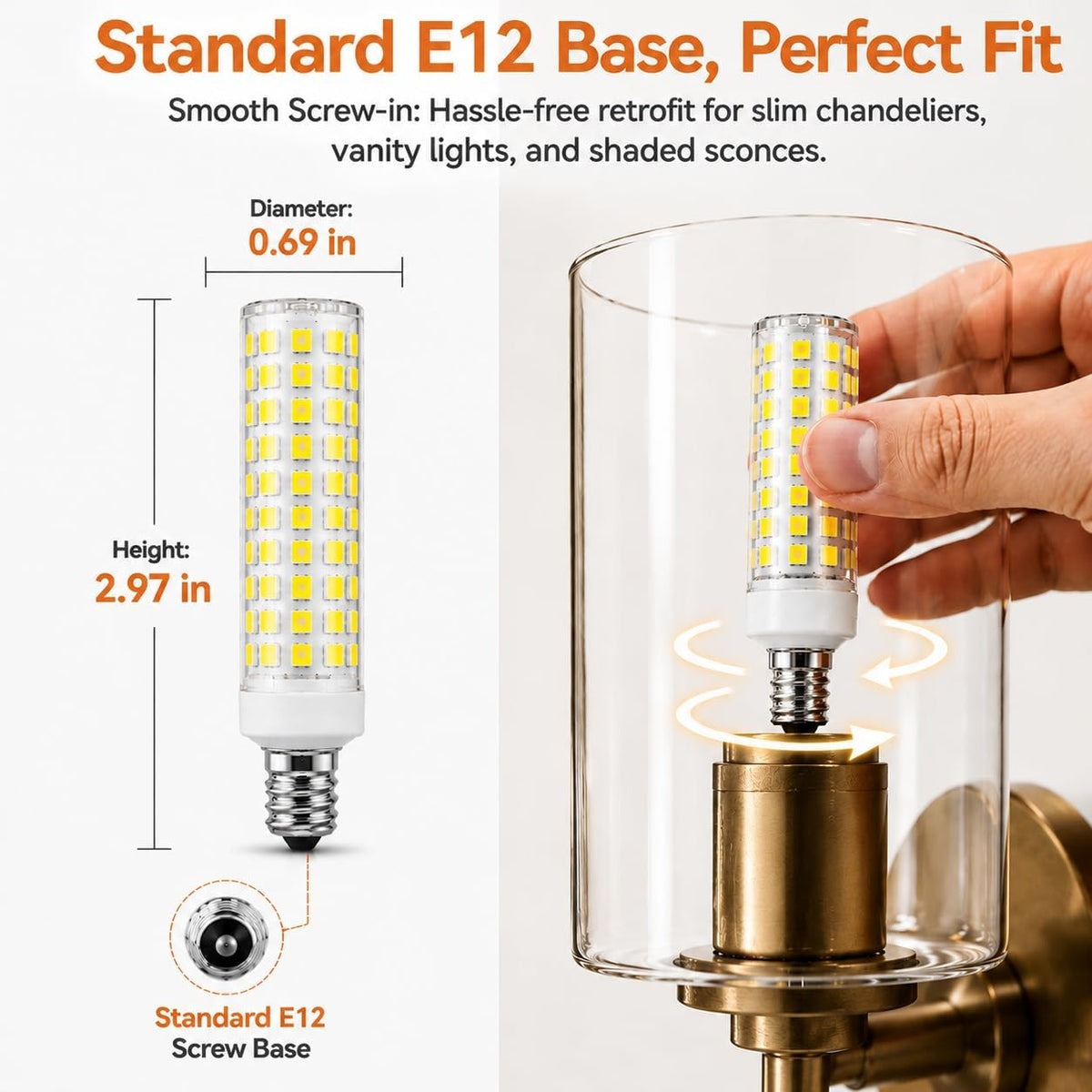E12 LED Light Bulbs 10W, 100W Equivalent T6 Candle Bulbs, 5 Pack