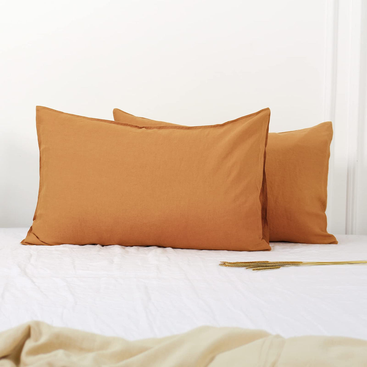 100% Linen Pillowcases 1 Pair Basic Style Envelope Overlap Closure French Natural Washed Flax Shams Set of 2