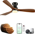 60" Walnut Indoor/Outdoor Smart Flush Mount Ceiling Fan with Light & Remote