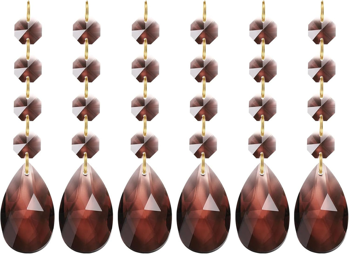 Teardrop Crystal Chandelier, 6 Pack 120mm Length Prisms Part Dark Brown