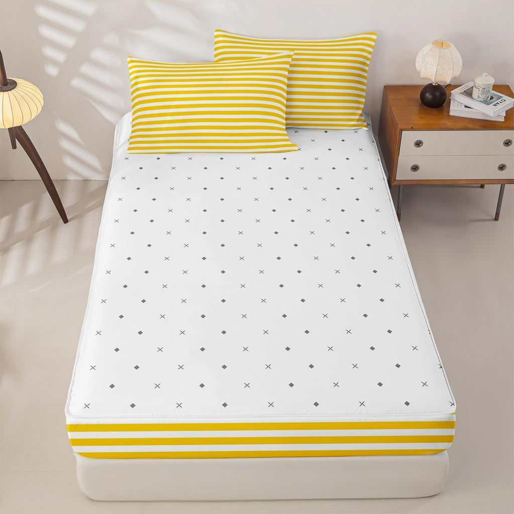 Stripe Zipper Bedding Set Yellow White Striped