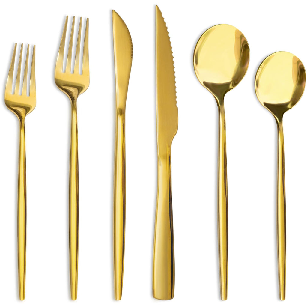 24-Piece Gold Silverware Set with Steak Knives Flatware Set for 4 Food-Grade Stainless Steel Cutlery Set Mirror