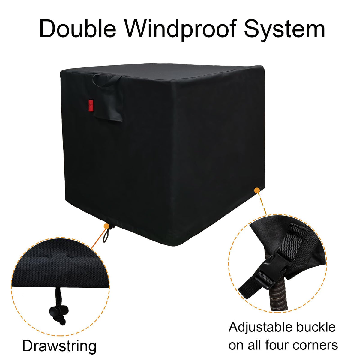 Outdoor Patio Fire Table Cover, Square Fading Resistant 600D Heavy Duty Firepit Cover, Joints Waterproof Strips 100%