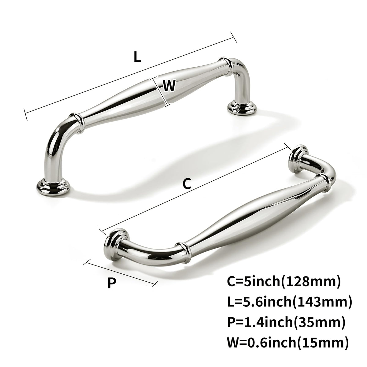 10 Pack 5inch(128mm) Hole Center Vibrant Polished Nickel Cabinet Pulls Solid Heavy-Duty Tradition Handles Hardware