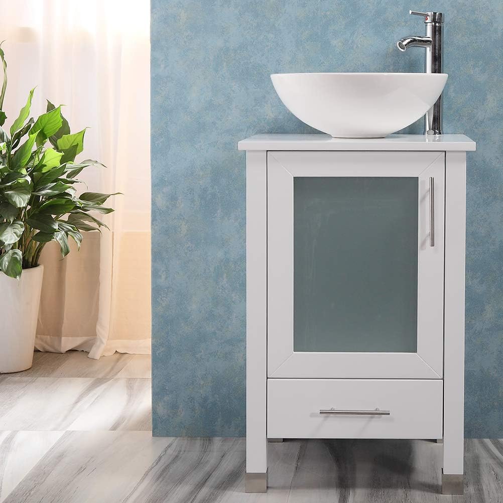20-Inch Bathroom Vanity with Sink Combo – Freestanding Cabinet with White Ceramic Vessel Sink & Stainless Steel Faucet