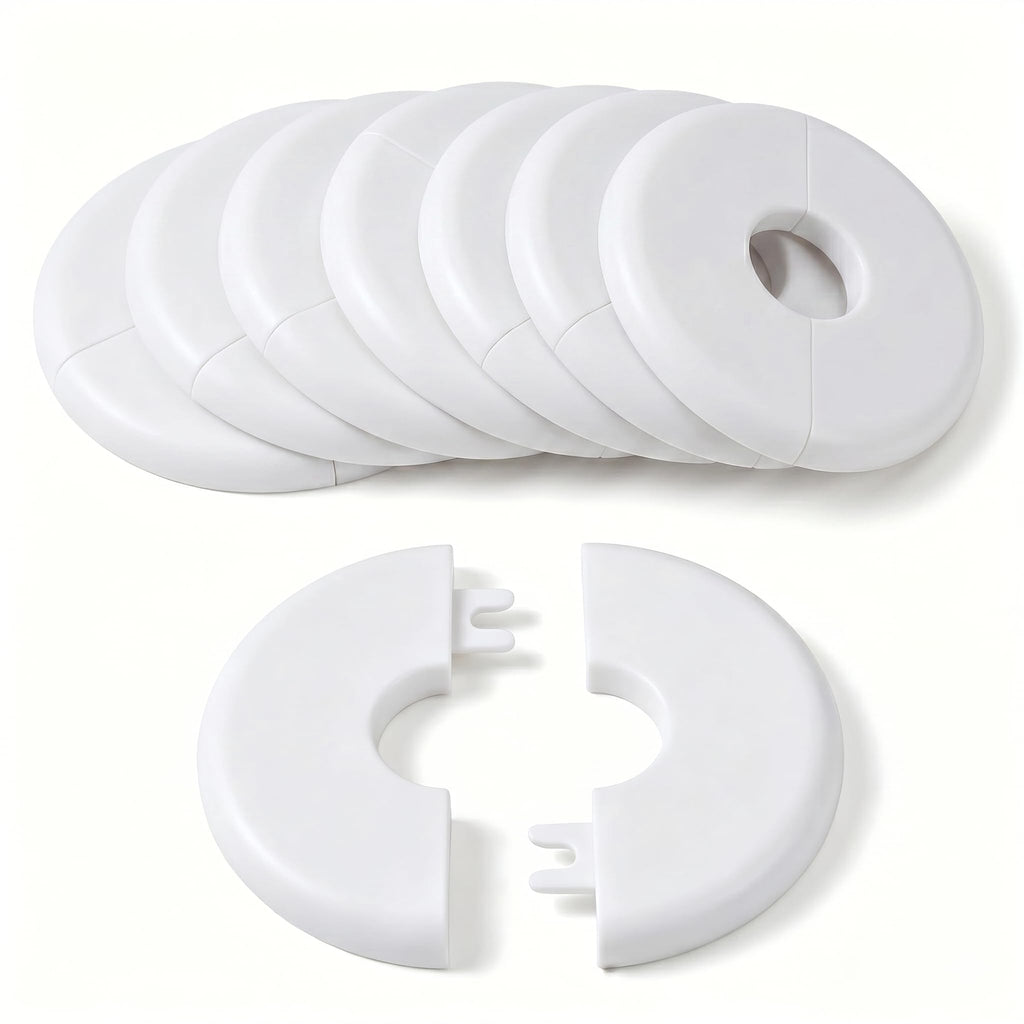 1 Inch Split Wall Flange Escutcheon Plate (8 Pack), Self-Adhesive Buckle Design Pipe Cover, Decorative Round