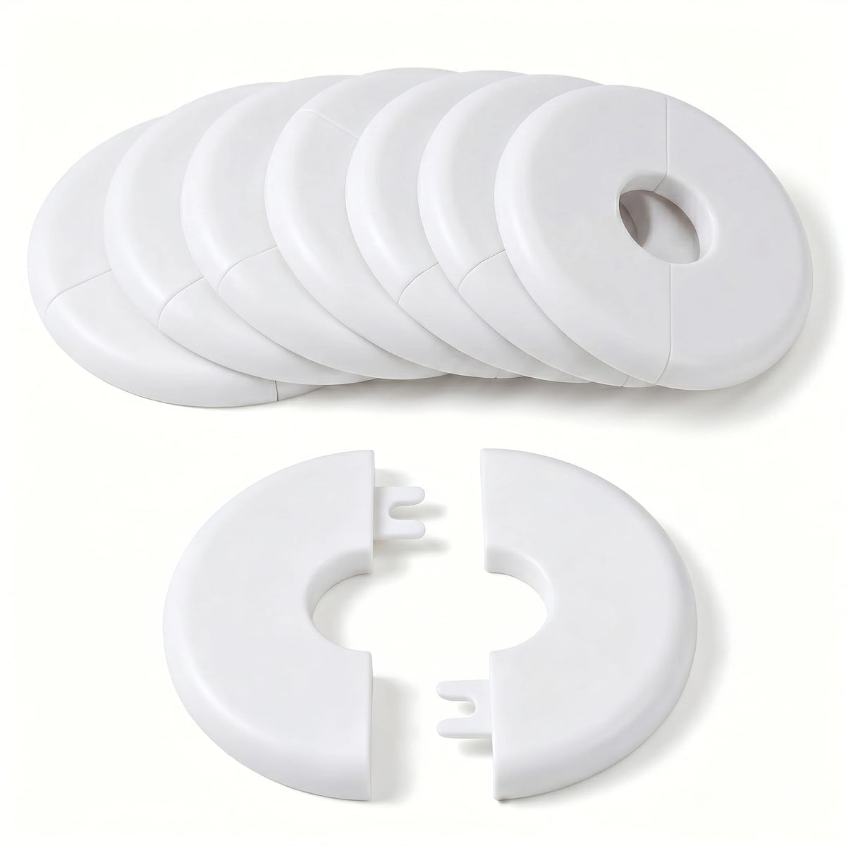 1 Inch Split Wall Flange Escutcheon Plate (8 Pack), Self-Adhesive Buckle Design Pipe Cover, Decorative Round