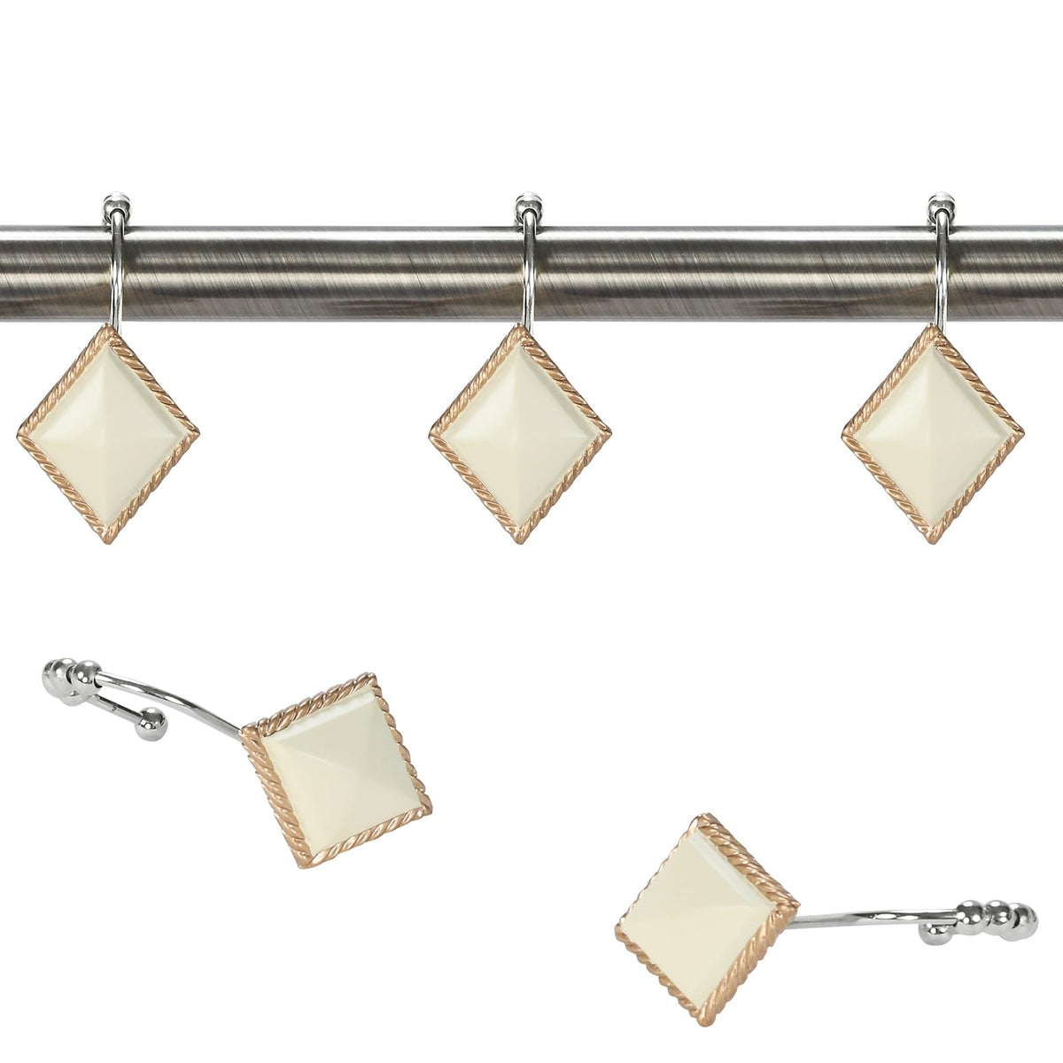 Corinthia Decorative Yellow Shower Curtain Hooks, Roller Ring Balls Designed Gold Hooks Curtains, Set of 12