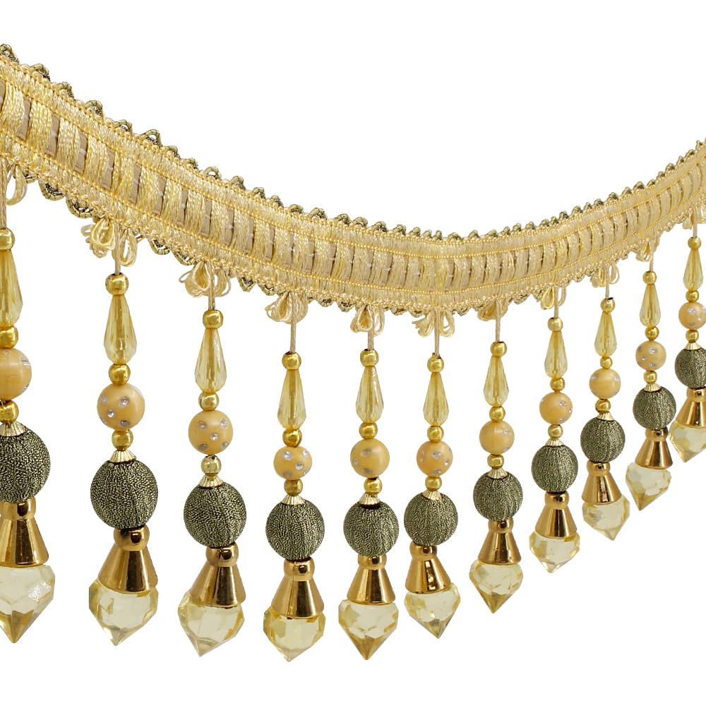 Beading Fringe Trimming Long Beads Tassel Curtain Trim Ribbon Trim for Cover Edge Decorative (Gold) - 3yards