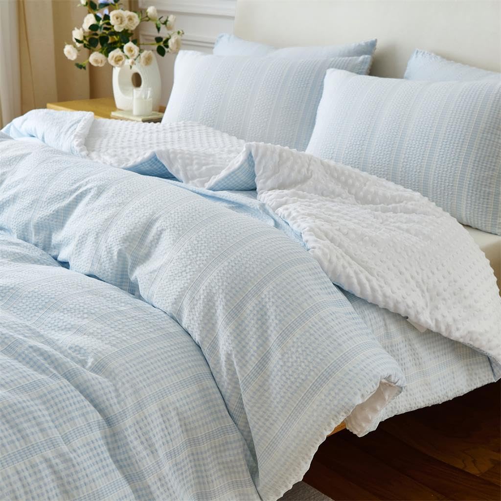 Boho Comforter Set 2 Pieces Sky Blue Stripe Bedding Set
