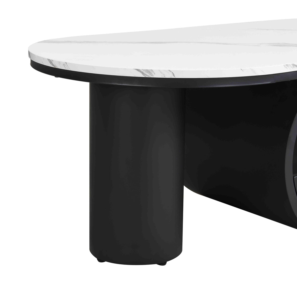 Inspired Saarinen Style Faux Marble Oval Coffee Table with Storage Drawer Pedestal Base