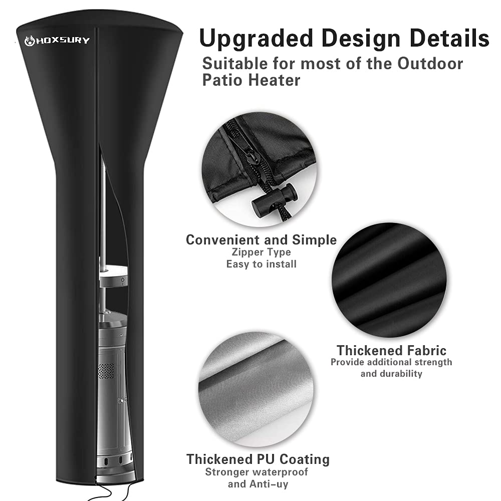 Patio Heater Cover - Waterproof 89 IN 420D Oxford Weatherproof - Outdoor Garden Heater Protector in Black