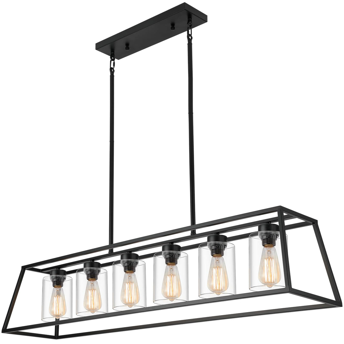 Black Rectangle Chandelier Light fixture Over Table