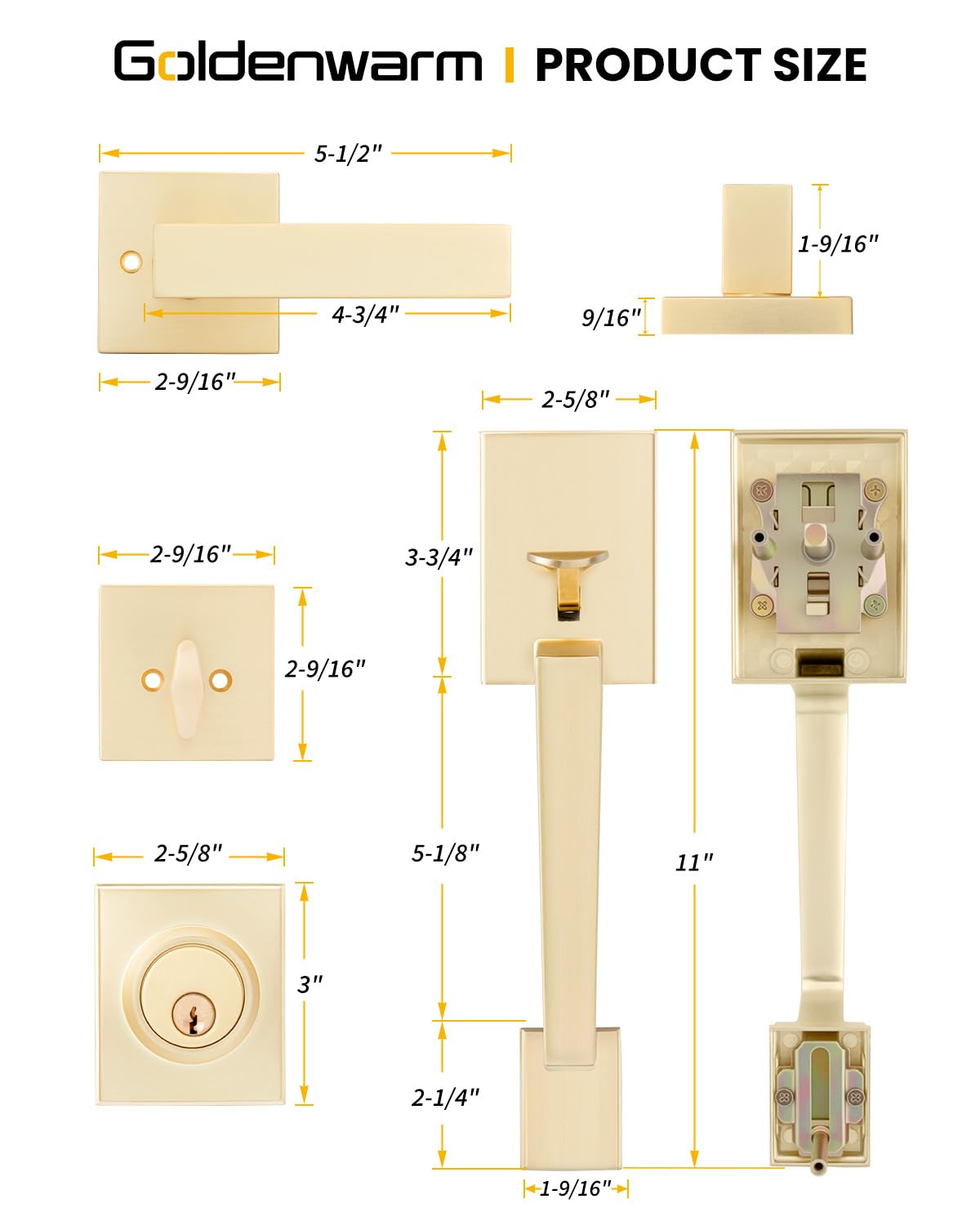 Double Door Handle Set, Gold Double Door Handleset with Dummy