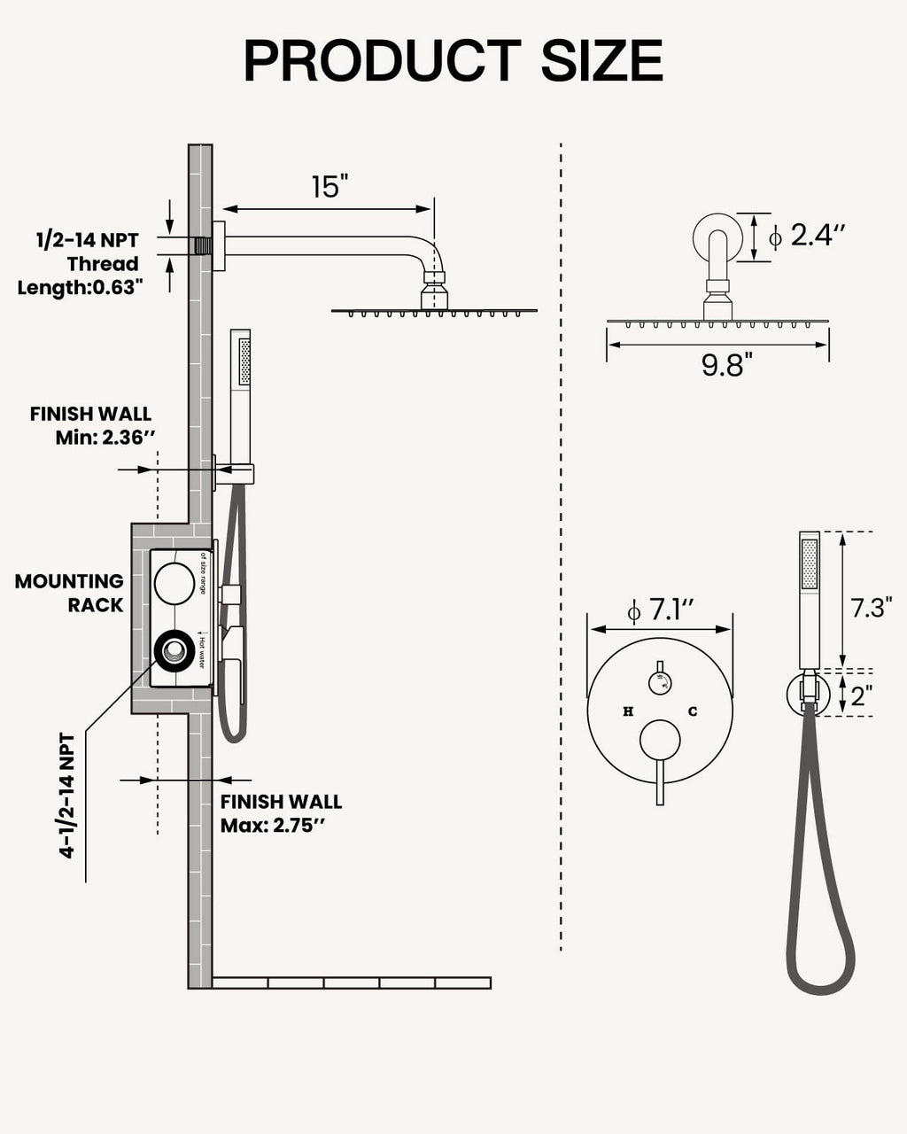 Shower Faucet Set with Rough-in Valve Trim Kit,Polish Chrome