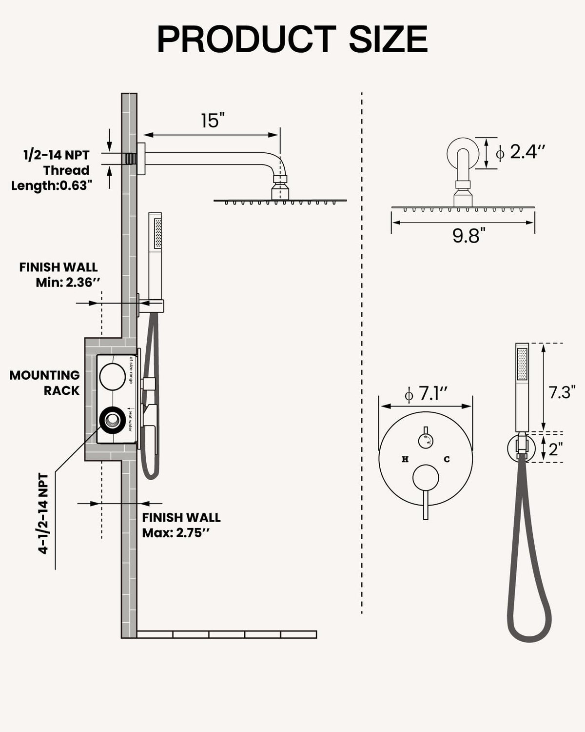 Shower Faucet Set with Rough-in Valve Trim Kit,Polish Chrome