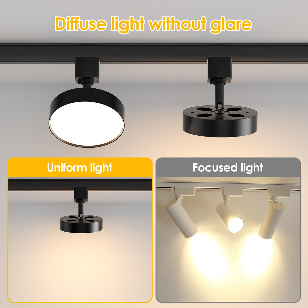 Diffuse J Type Track Lighting Heads, 12W Black 6 Pack
