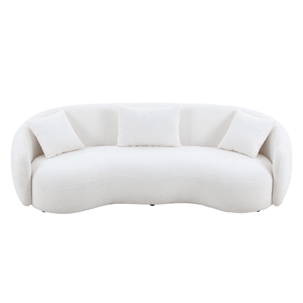 94'' Cloud Curved Sofa Boucle Couch, Beige Modern Mid-Century Curved Backrest Upholstered Sofa, 3-Seat Sofa Couch