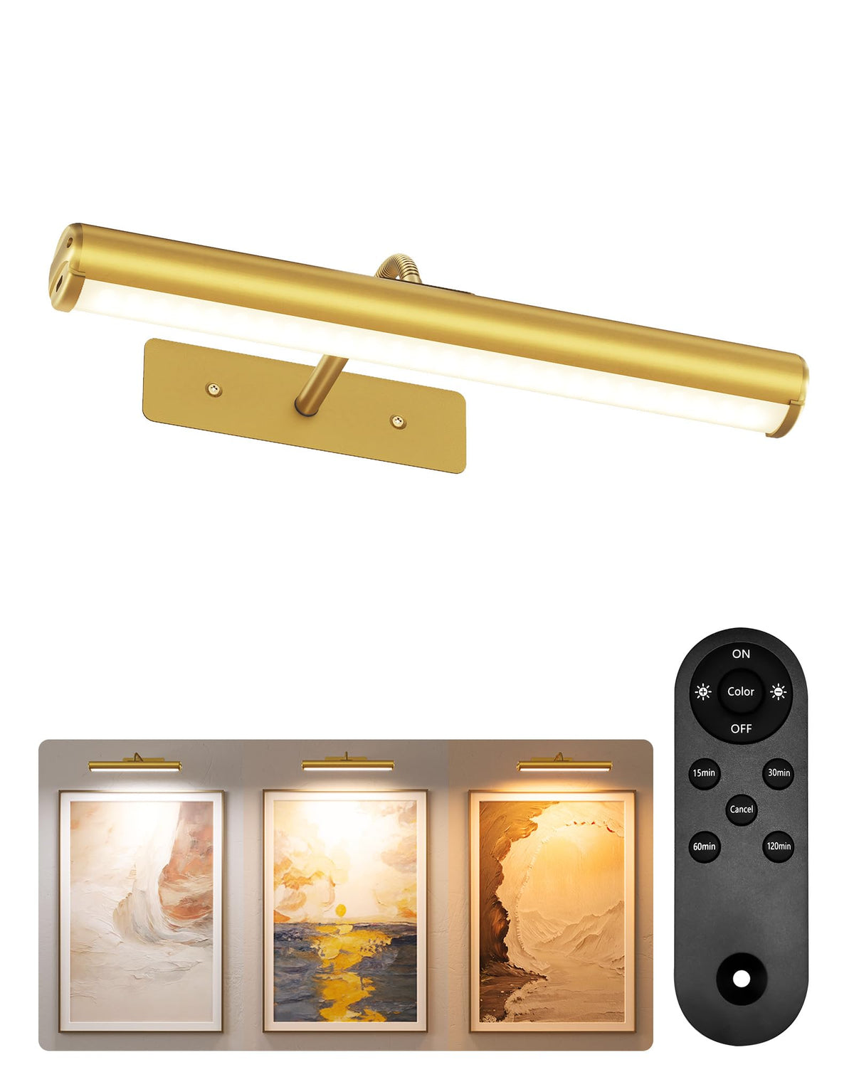 Wireless Picture Light for Wall, 13 Inch 4000mAh Rechargeable Battery Painting Light with Remote, 3 Color Temps