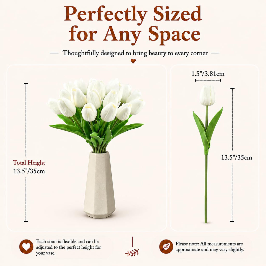 20 Stems Pure White Artificial Tulip Flowers Centerpieces