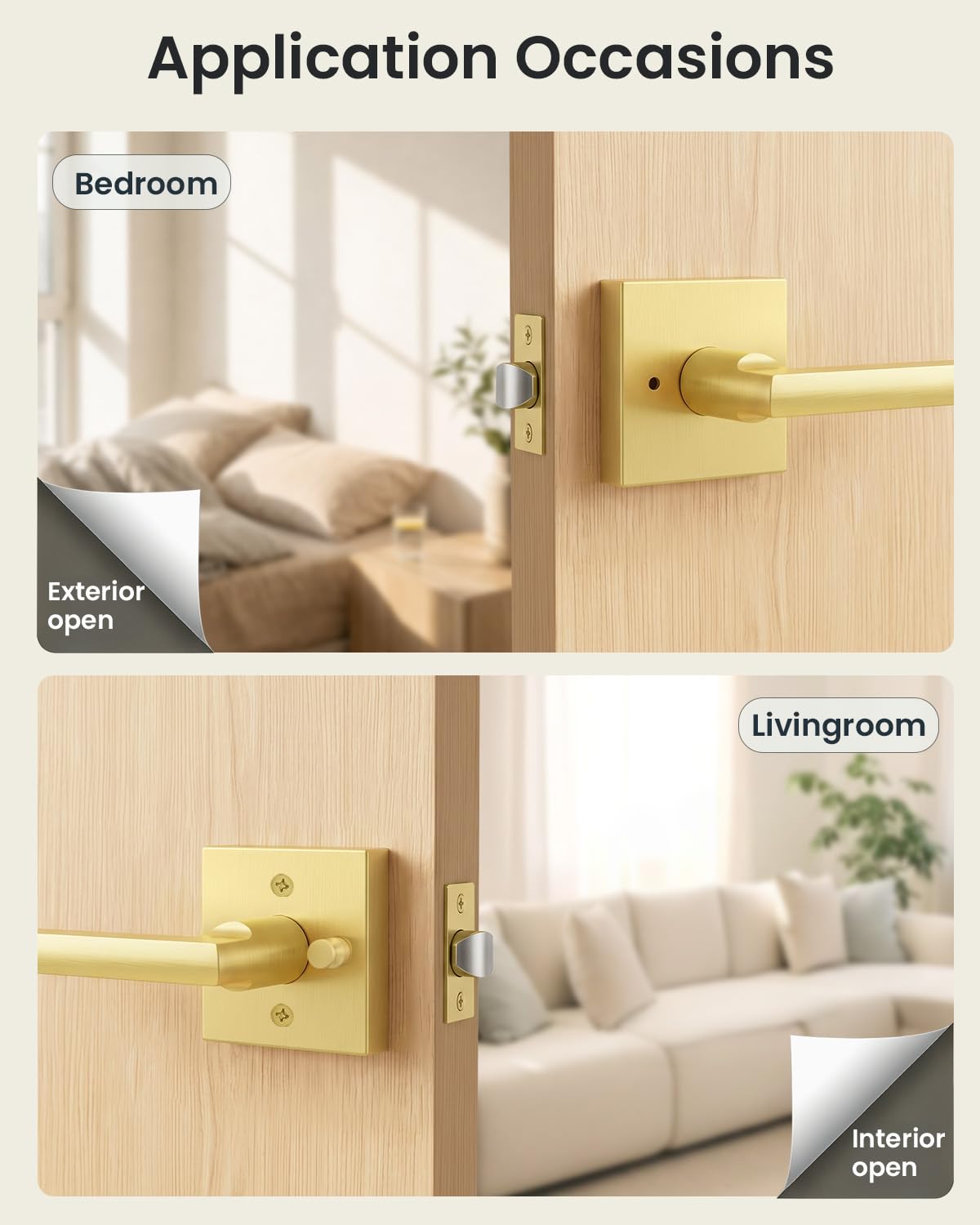 Gold Door Handles Interior, Zinc Alloy Privacy Door Handles, 6 Pack