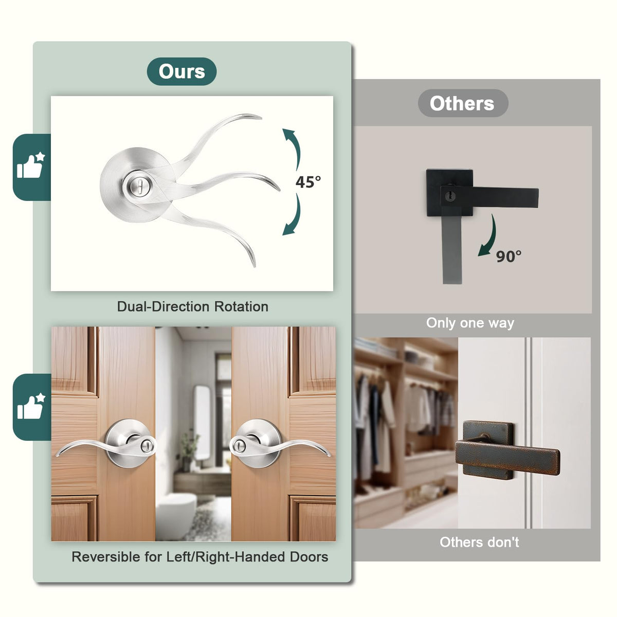 10 Pack Privacy Door Levers Bedroom Door Handle with Lock Satin Nickel Interior Door Handles Keyless Door Lock Wave
