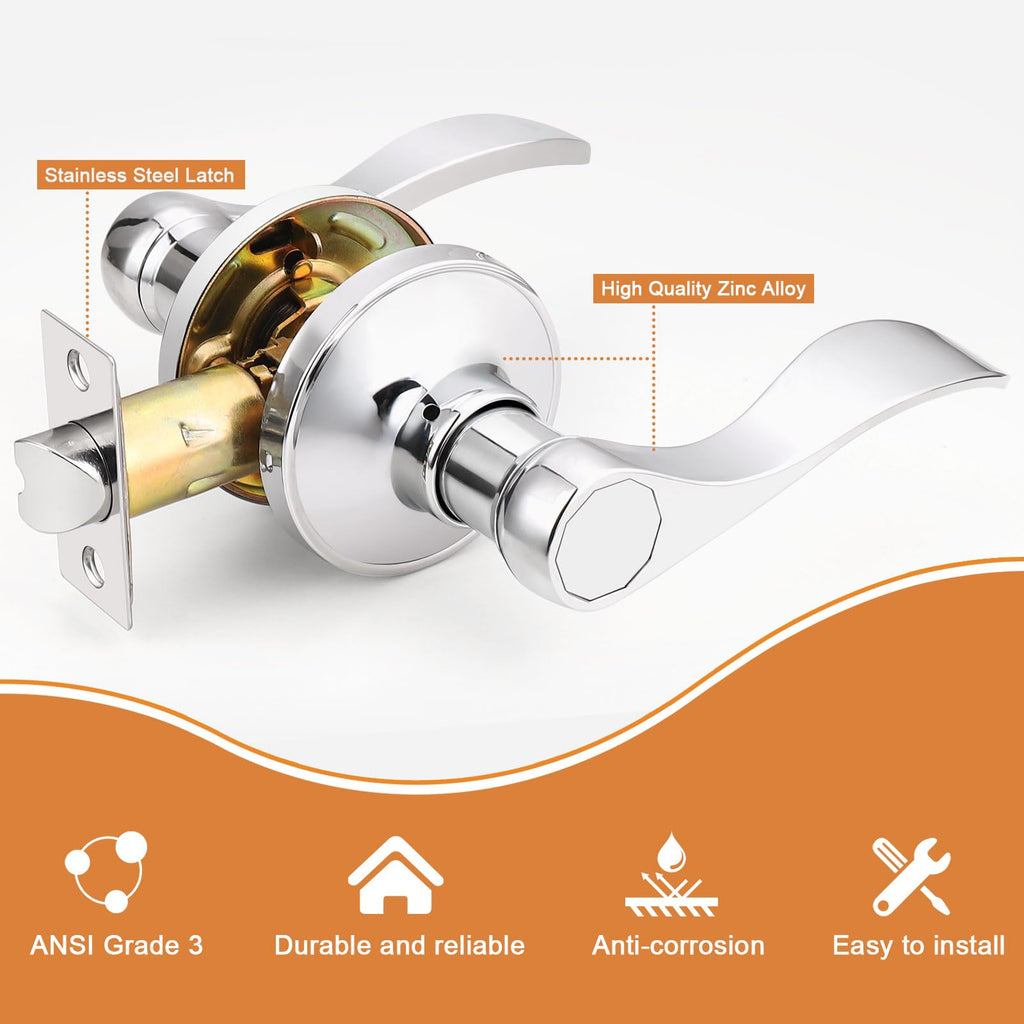 Interior Door Handle Lever Chrome Door Handles Passage Door Lever Handle, Closet Door Handle Polished Chrome Interior