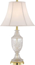 Traditional Glam Style Table Lamp 26.5" High Cut Glass Urn Brass Gold Metal Clear White Cream Bell Glass Shade Decor