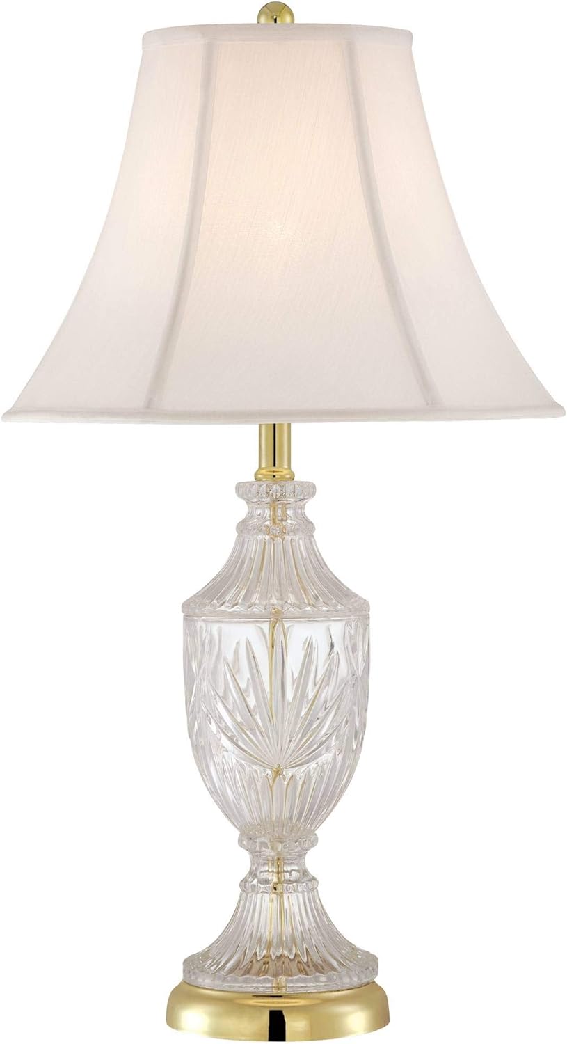 Traditional Glam Style Table Lamp 26.5" High Cut Glass Urn Brass Gold Metal Clear White Cream Bell Glass Shade Decor