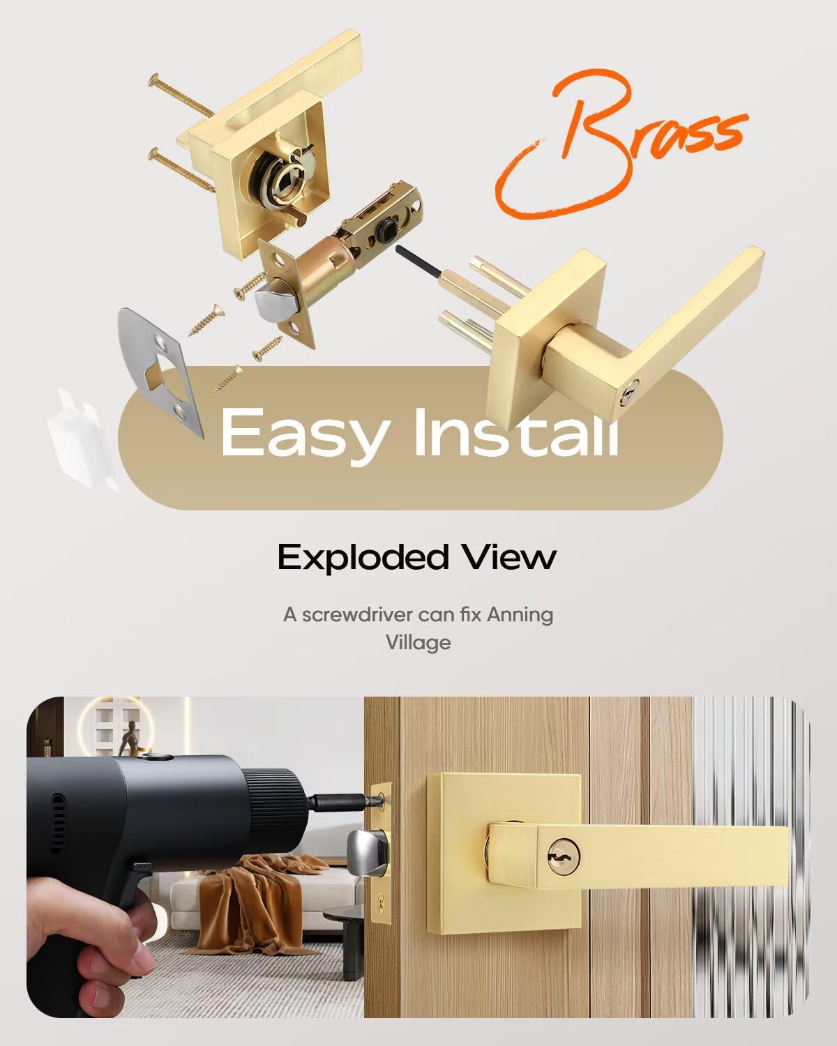 Keyed Entry Door Knob with Lock, Heavy Duty Front Door Handle