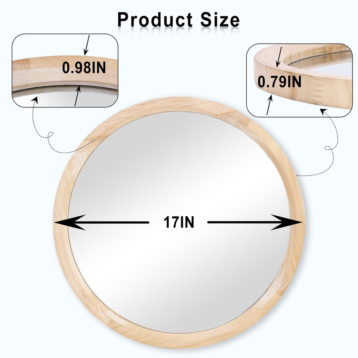 17''Round Wood Mirror, Small Circle Mirror, Nursery Mirror, Boho Wall Decor