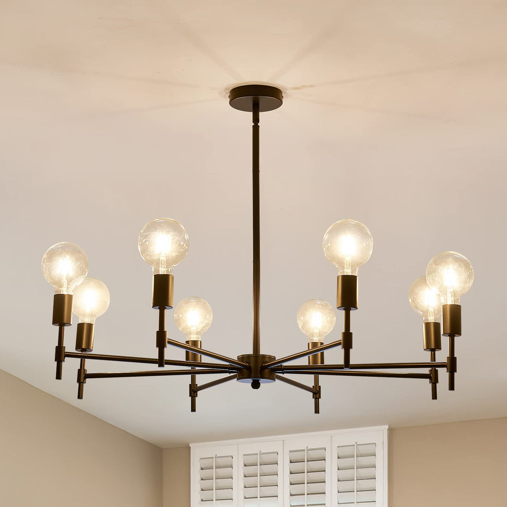 8-Light Black Sputnik Chandelier Matte Industrial Flush Mount Ceiling Light Fixture Metal Modern Pendant Light for